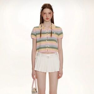 moromoro knit bow rainbow top